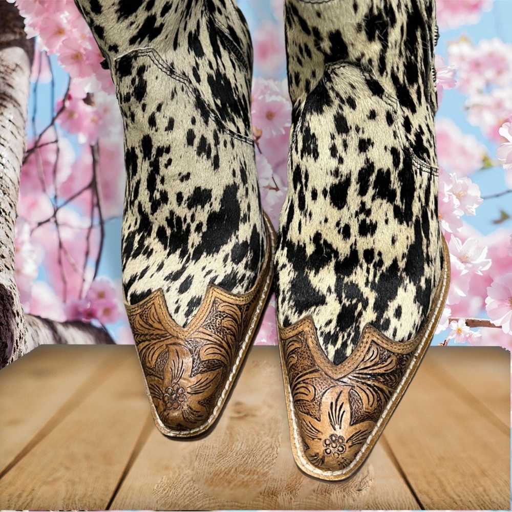 💯Hand Tooled Leather Genuine Cowhide Women Bootie Boot Boho Western Shoe Rodeo - Picture 5 of 16